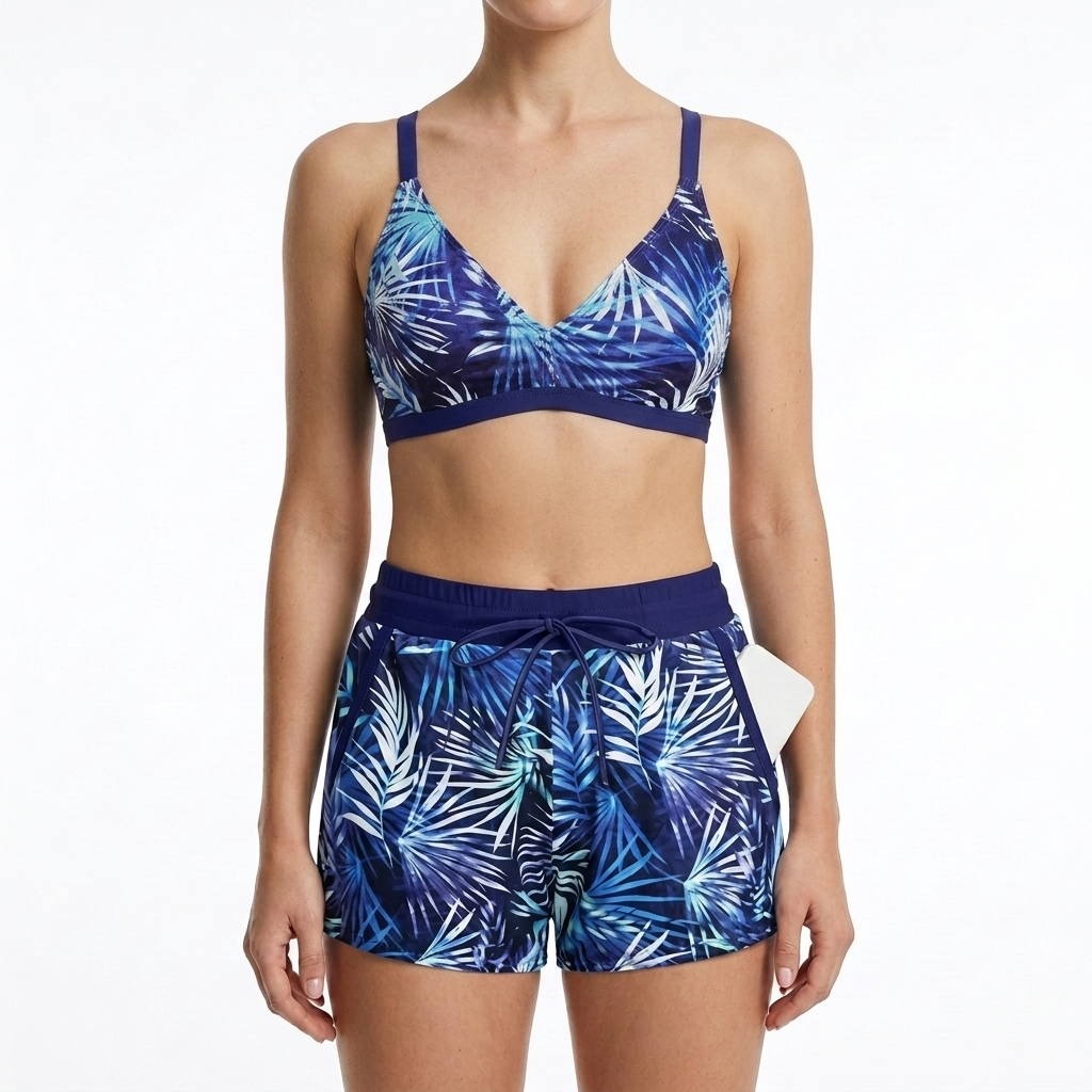 Natéline™ — Tredelt tankini-sæt med bandeau-top og shorts