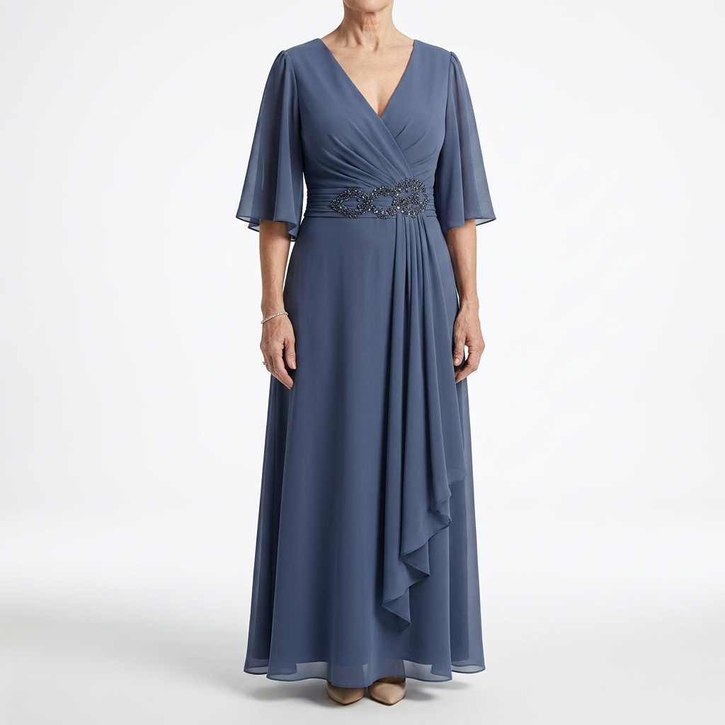Éloïsine™ — Lang wrap-kjole med sommerfugleærmer og blød elegance