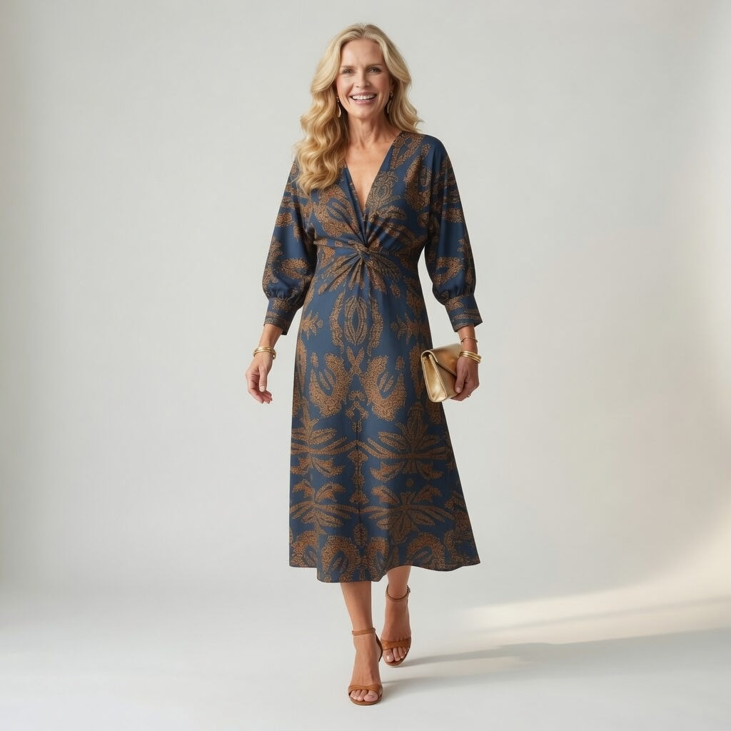 Hortense™ — Elegant midikjole med wrap-look og print