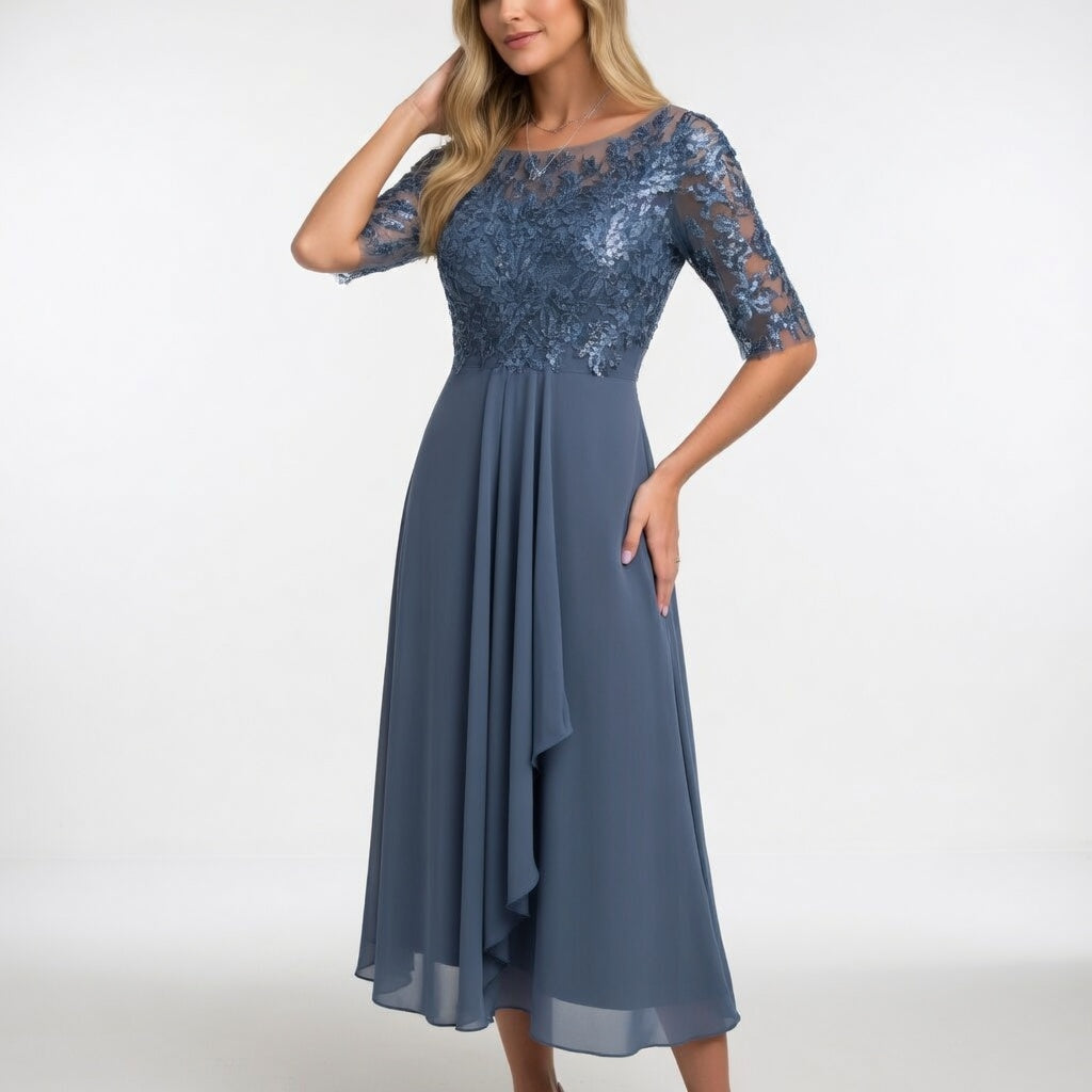 Séraphine™ — Elegant midikjole i blonde med tidløs charme