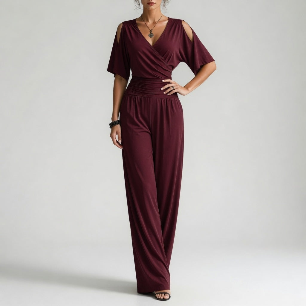 Gaëlle™ — Løstsiddende, flydende jumpsuit med V-hals og afslappet, tidløs elegance