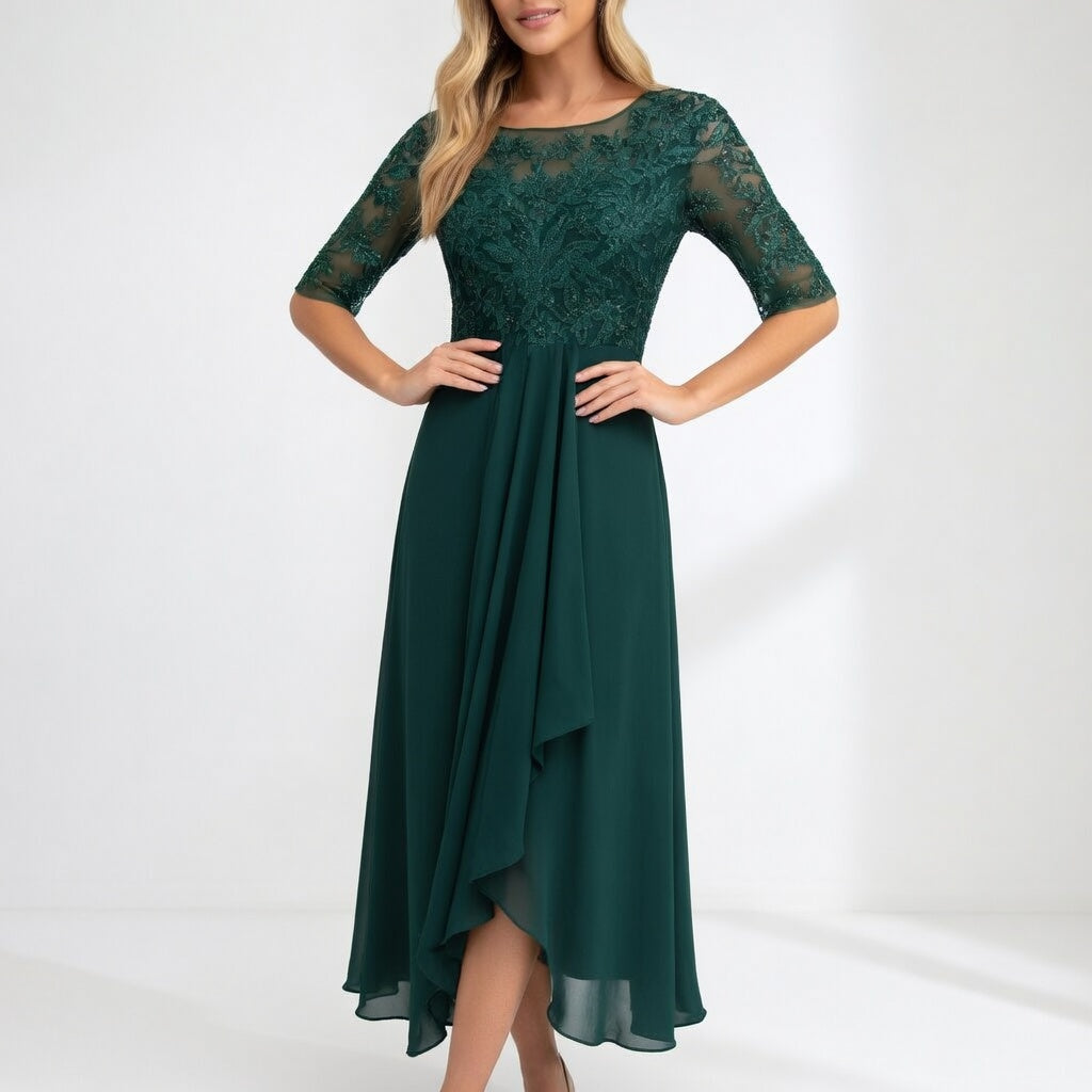 Séraphine™ — Elegant midikjole i blonde med tidløs charme