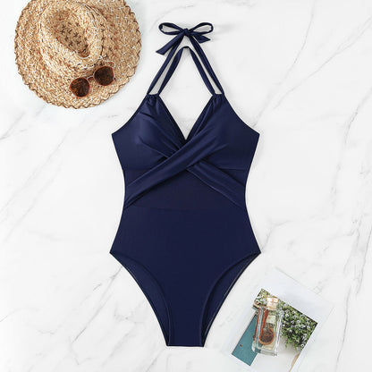 Shapewear-badedragt med wrap-effekt og tyl