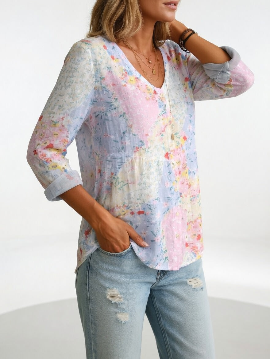 Maréline™ — Blomstret bluse med blød, naturlig elegance