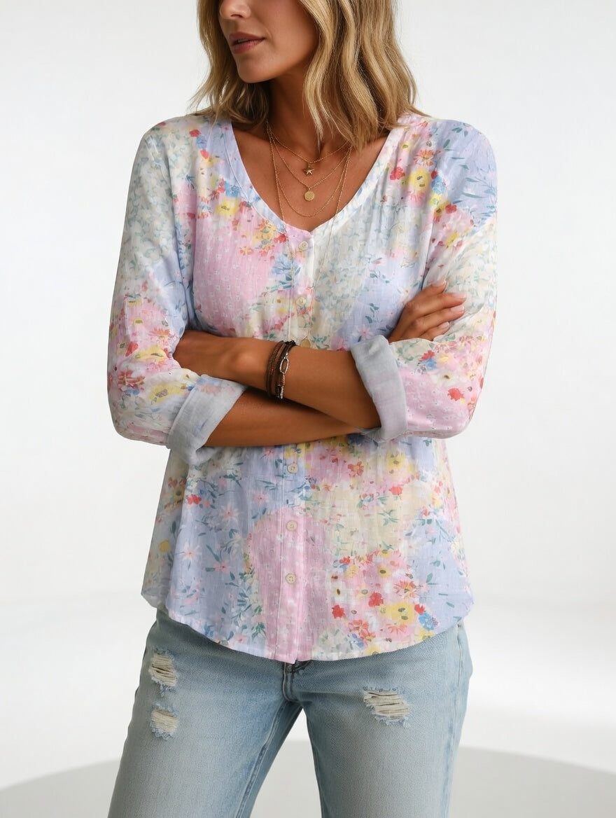 Maréline™ — Blomstret bluse med blød, naturlig elegance
