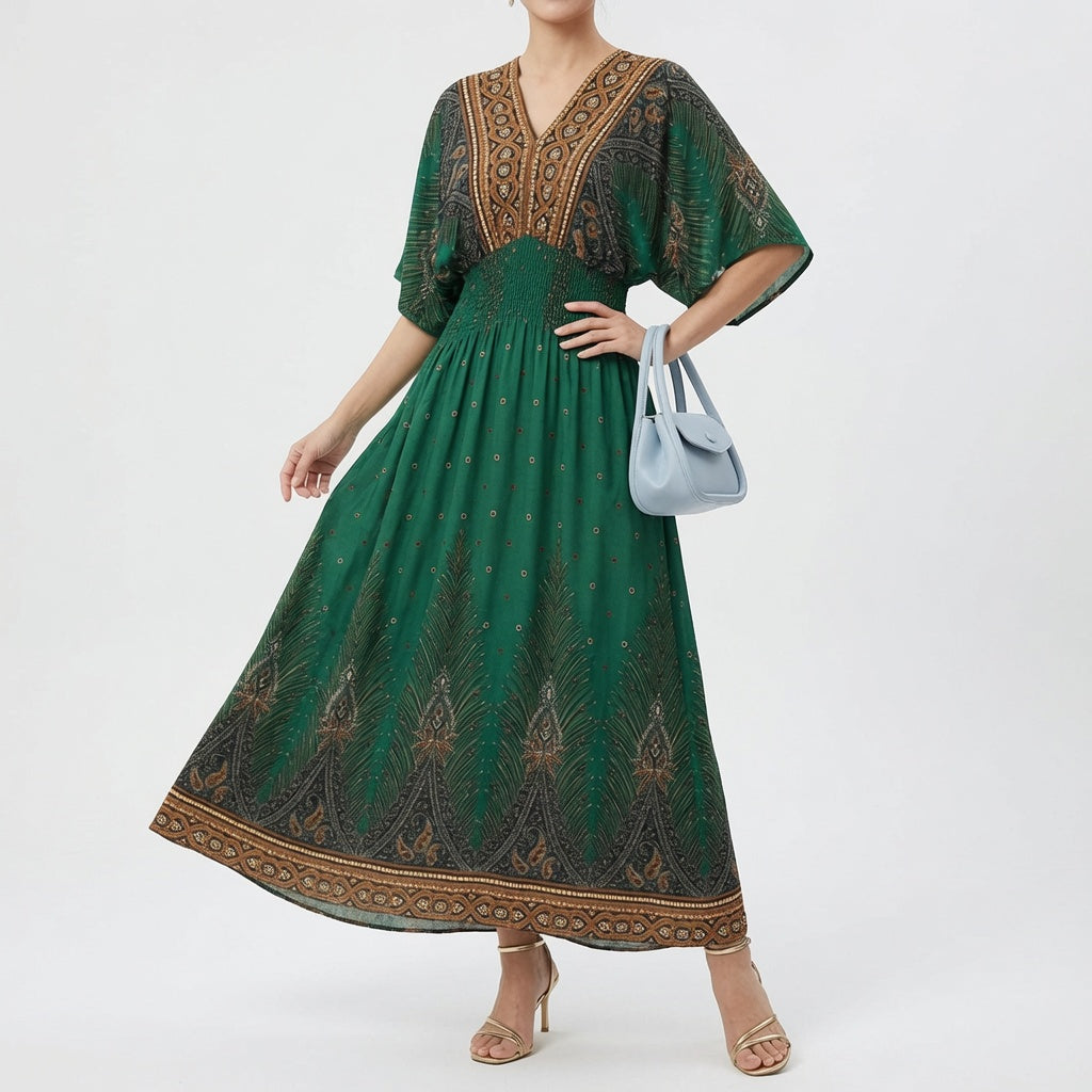 Orientale™ — Elegant maxikjole i bohemestil med etnisk print