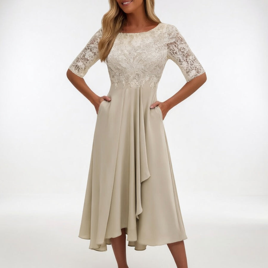 Séraphine™ — Elegant midikjole i blonde med tidløs charme