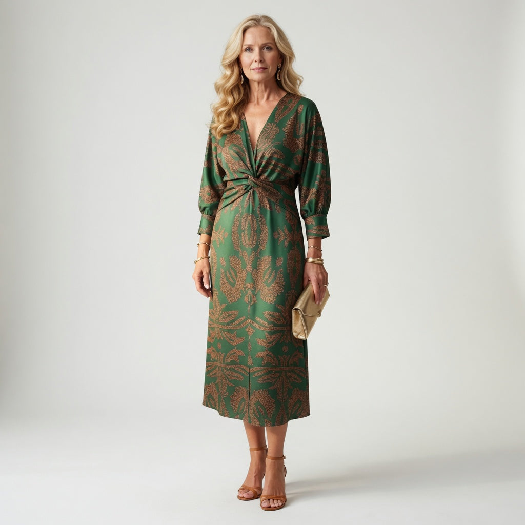 Hortense™ — Elegant midikjole med wrap-look og print