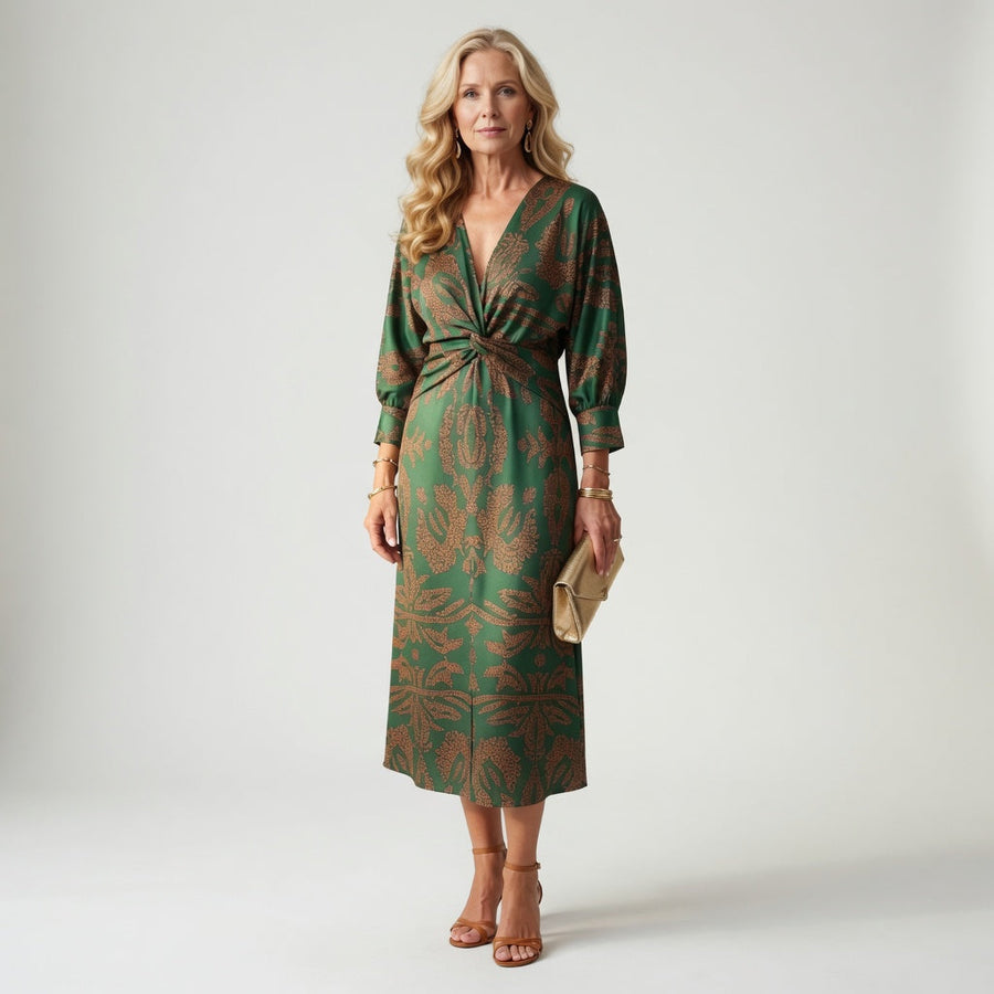 Hortense™ — Elegant midikjole med wrap-look og print