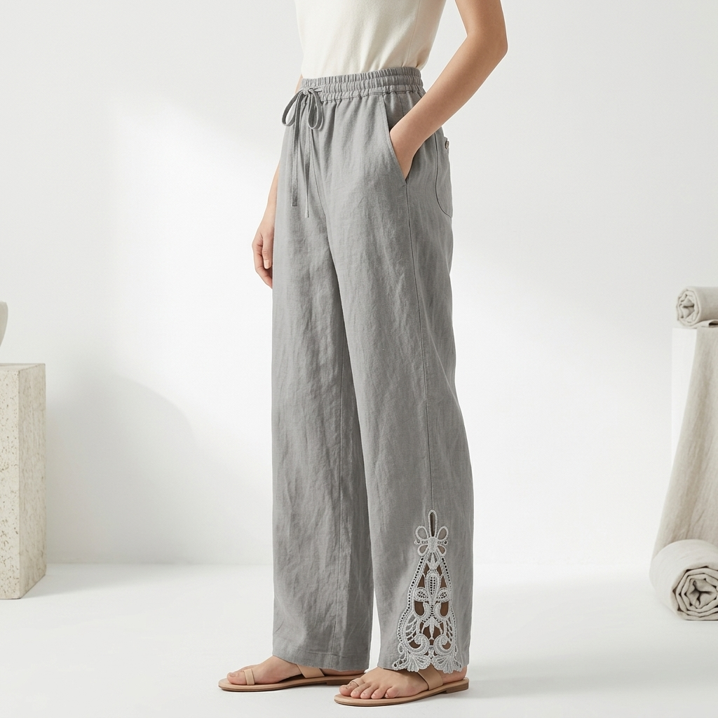 Perrine™ — Vide cropped bukser med blondekant, elegant urban sommerstil