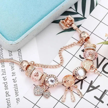 Lyserødt Drømmefanger-armbånd med Charms i Sterlingsølv Inkluderet