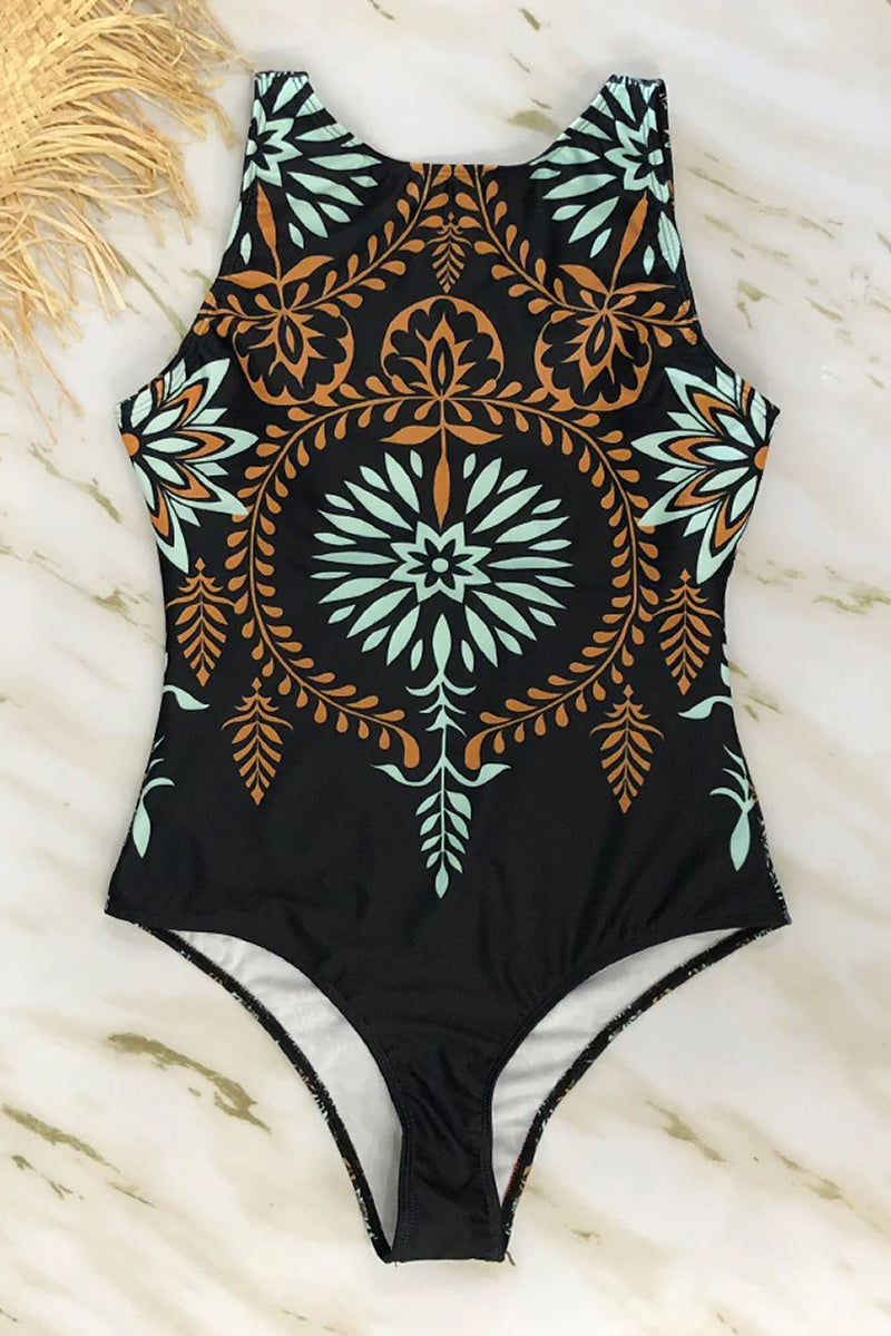 Heldragt med boho-print og høj hals