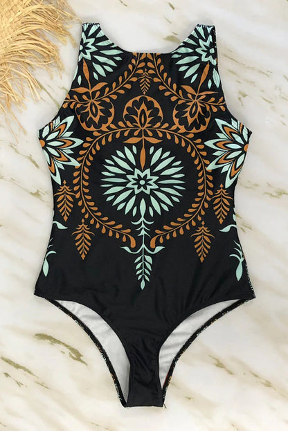 Heldragt med boho-print og høj hals