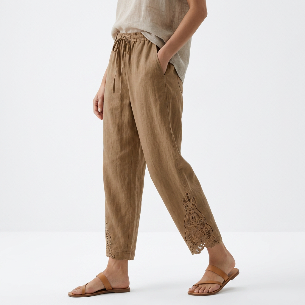 Perrine™ — Vide cropped bukser med blondekant, elegant urban sommerstil
