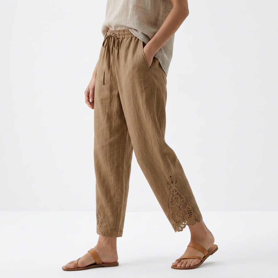 Perrine™ — Vide cropped bukser med blondekant, elegant urban sommerstil