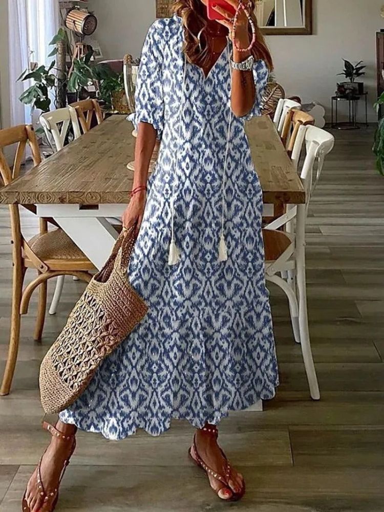 Élodie™ — Elegant blomstret maxikjole i fløjlsblødt stof