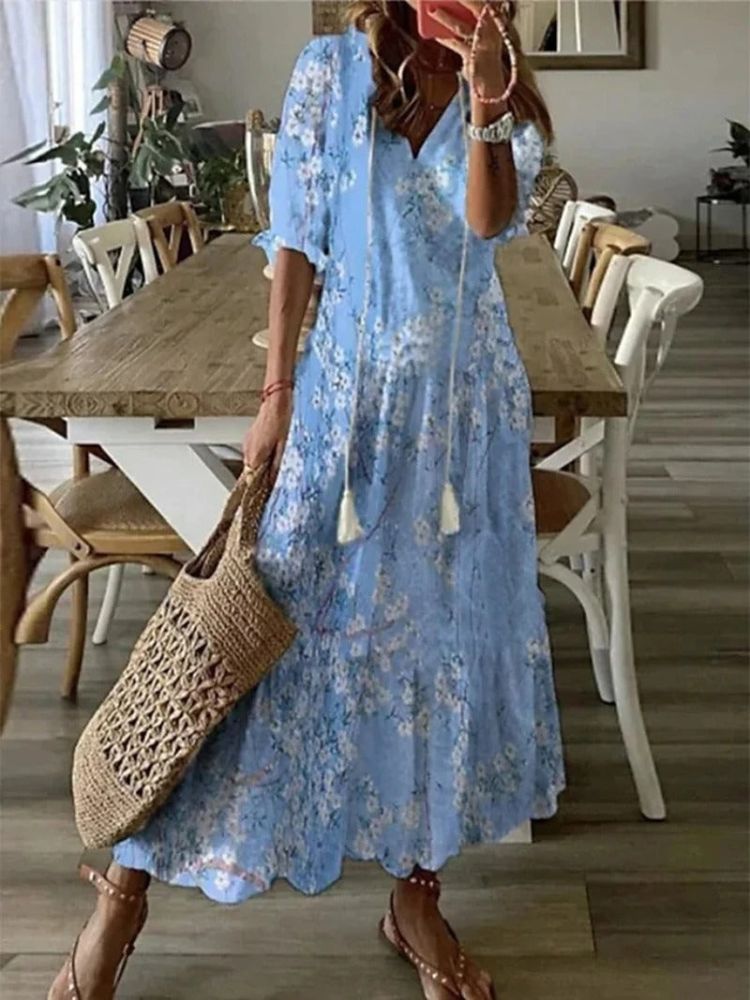 Élodie™ — Elegant blomstret maxikjole i fløjlsblødt stof