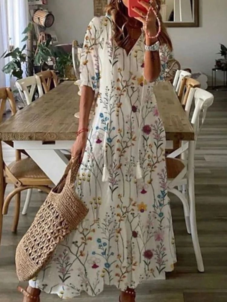 Élodie™ — Elegant blomstret maxikjole i fløjlsblødt stof