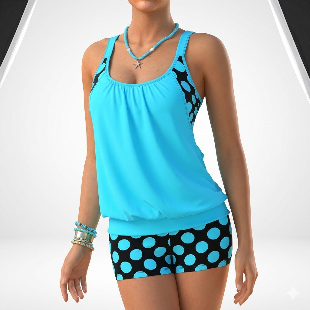 Yolène™ — Tankini i to dele med prikker i glad strandstil