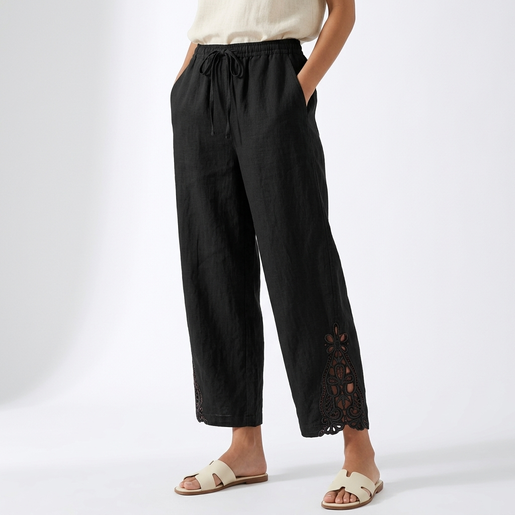 Perrine™ — Vide cropped bukser med blondekant, elegant urban sommerstil