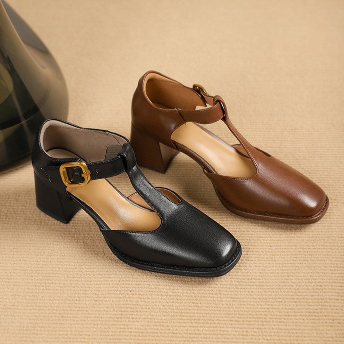 Marcele T-Strap Pumps i læder