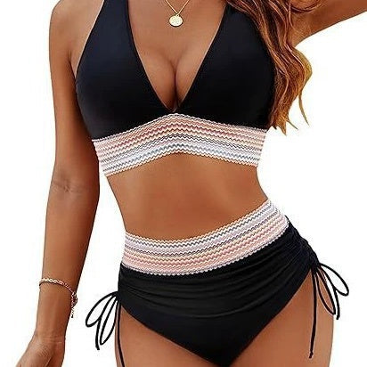 Todelt badedragt med farverige striber