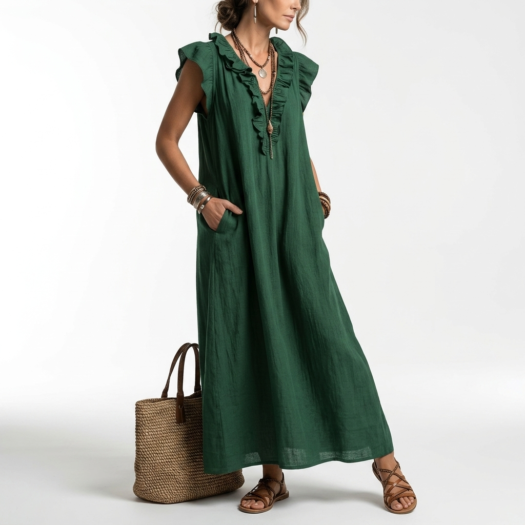 Terrale™ — Bohemeinspireret maxikjole med lommer og naturlig elegance