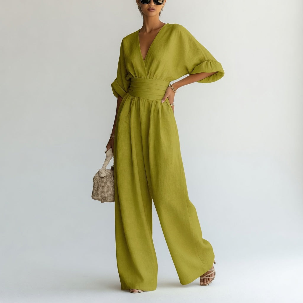 Blandine™ – Vid jumpsuit med V-hals og naturlig flydende elegance