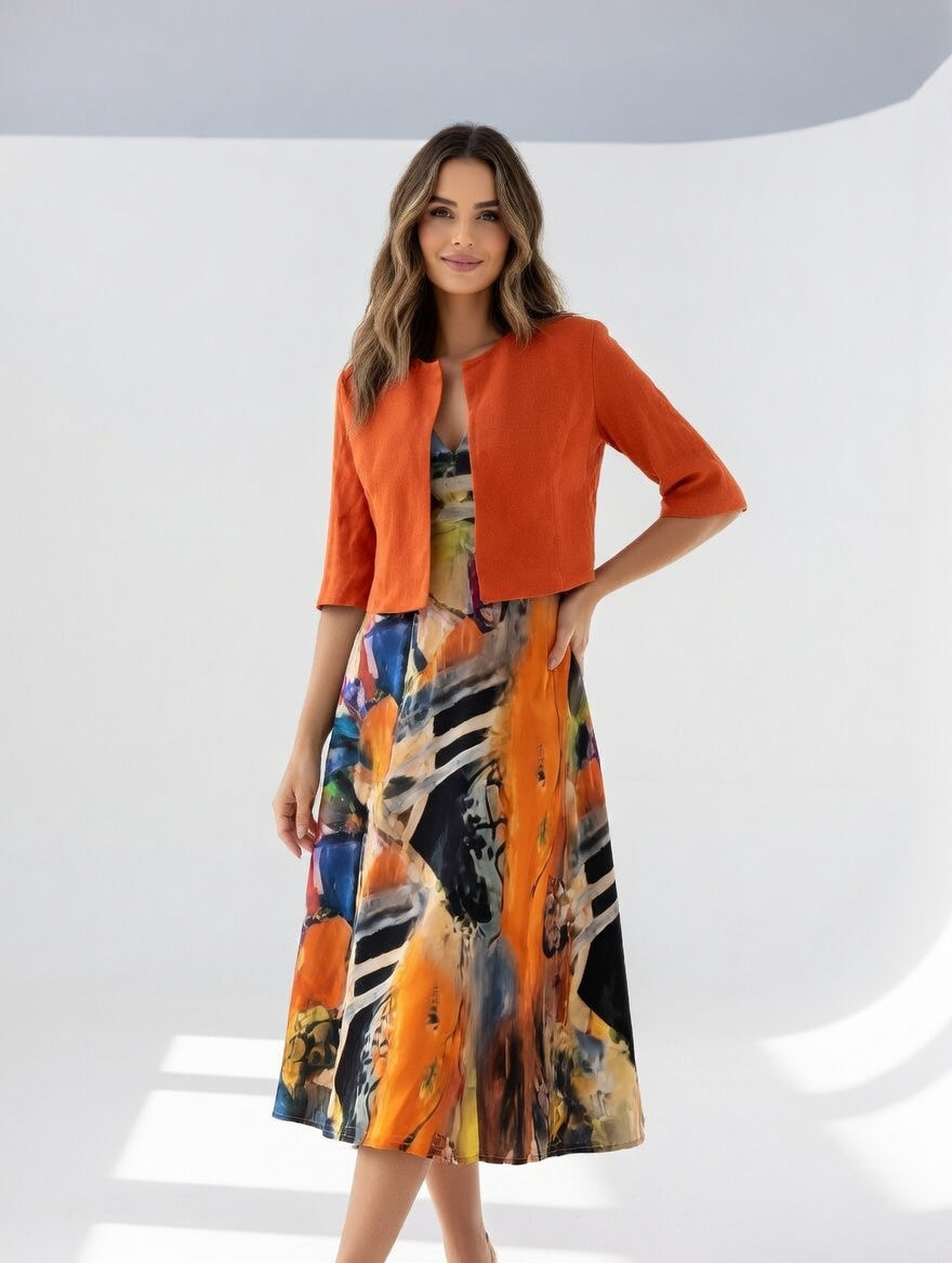 Maéliane™ — Elegant, flydende midikjole med print