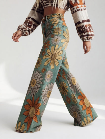 Florivane™ — Elegante retrobukser med vide ben og blomsterprint