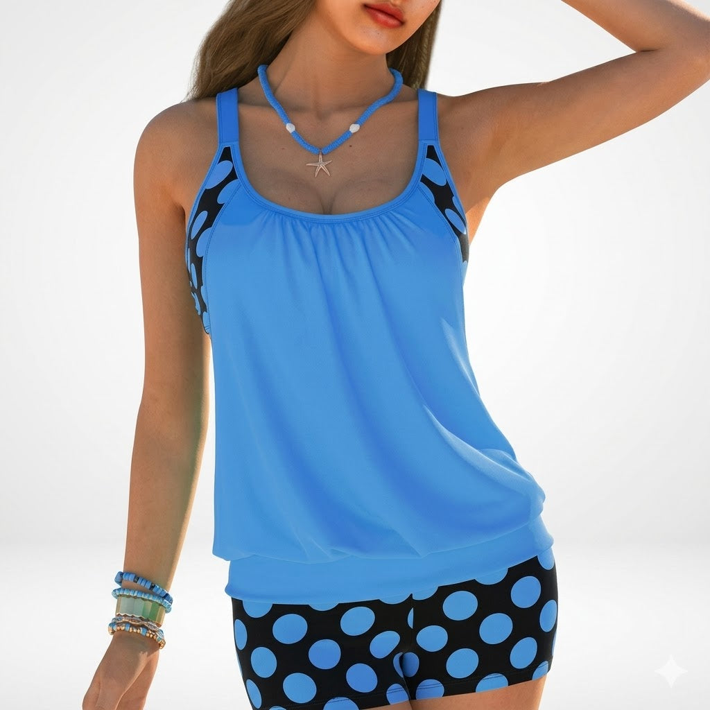 Yolène™ — Tankini i to dele med prikker i glad strandstil