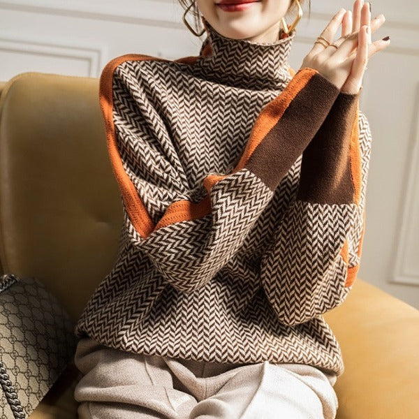 Clara™ | Rullekravesweater med kontraststriber
