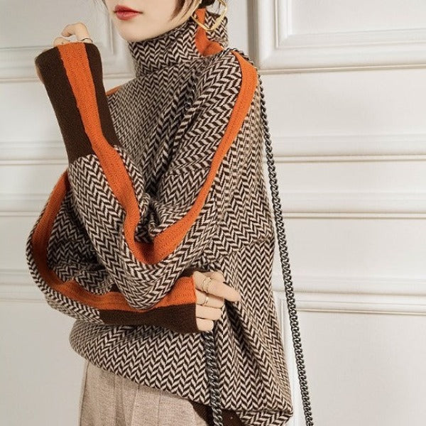 Clara™ | Rullekravesweater med kontraststriber