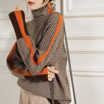 Clara™ | Rullekravesweater med kontraststriber