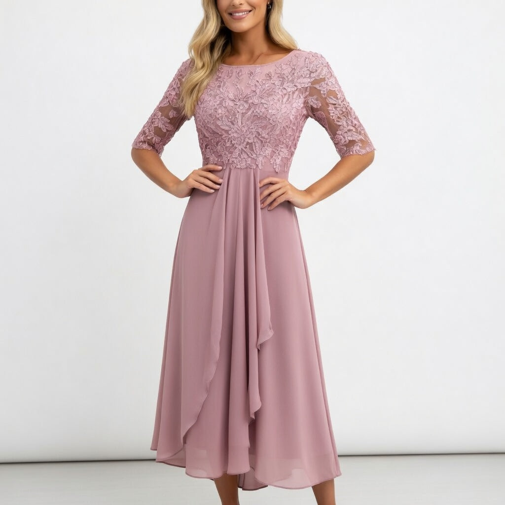 Séraphine™ — Elegant midikjole i blonde med tidløs charme