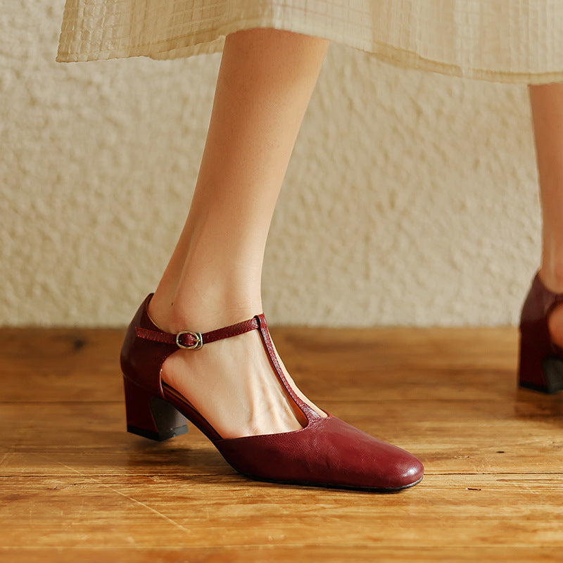 T-strap pumps i læder Elowen