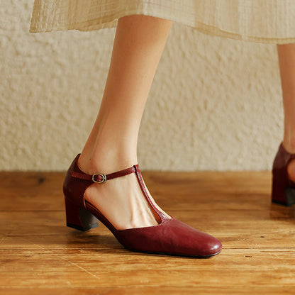 T-strap pumps i læder Elowen