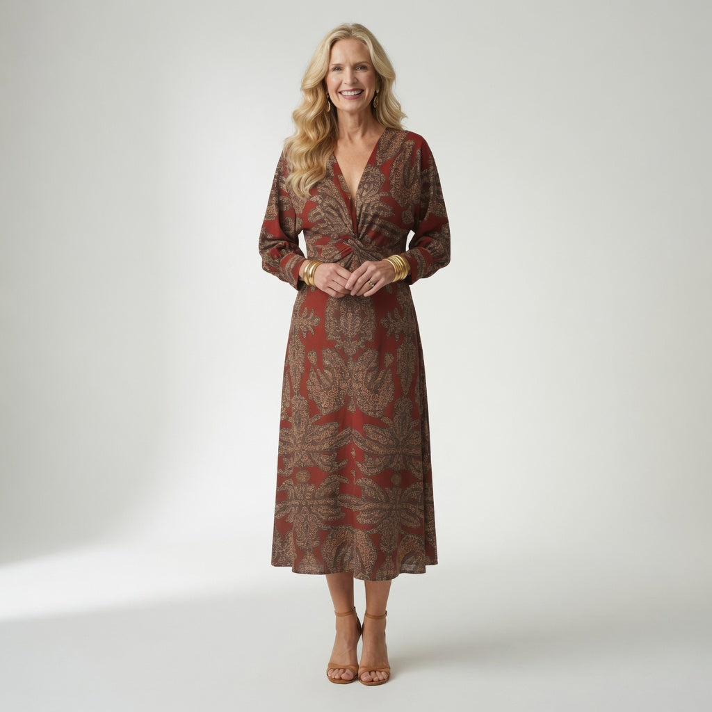 Hortense™ — Elegant midikjole med wrap-look og print