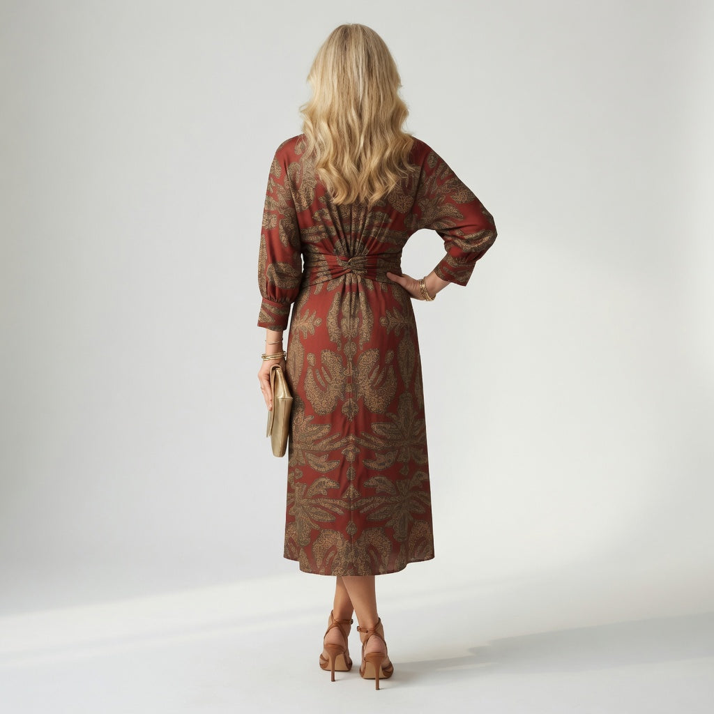 Hortense™ — Elegant midikjole med wrap-look og print