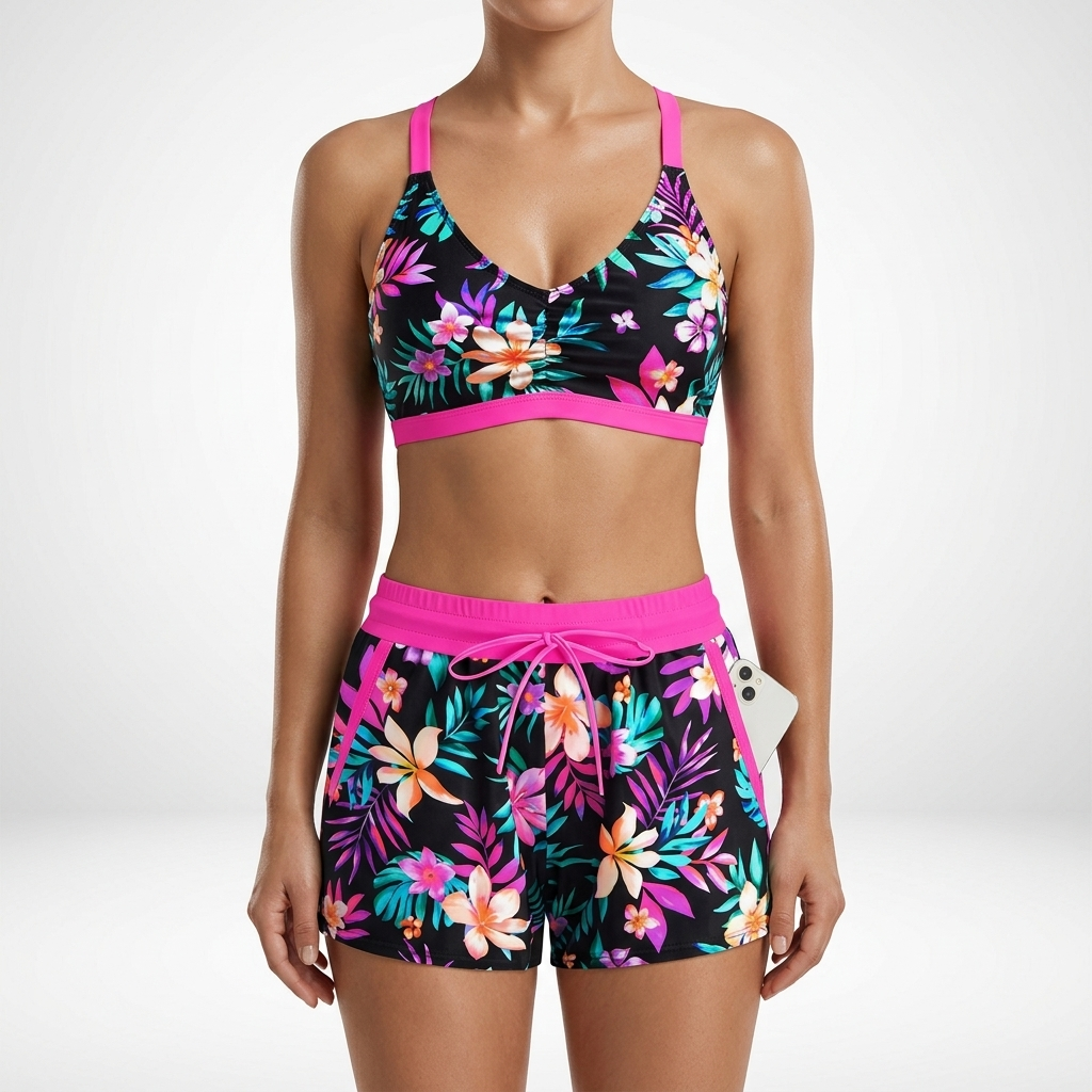 Natéline™ — Tredelt tankini-sæt med bandeau-top og shorts