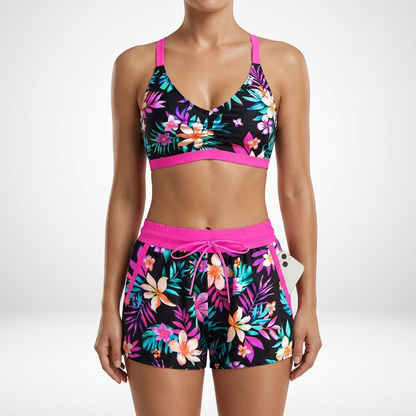 Natéline™ — Tredelt tankini-sæt med bandeau-top og shorts