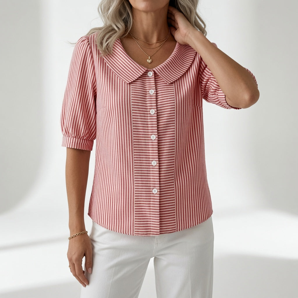 Zélie™ — Elegant stribet bluse med puffærmer