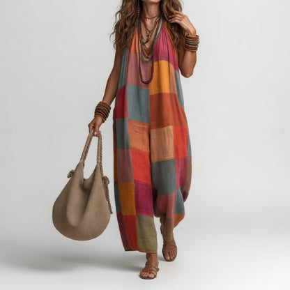 Mosaïque™ — Løstsiddende ærmeløs patchwork-jumpsuit