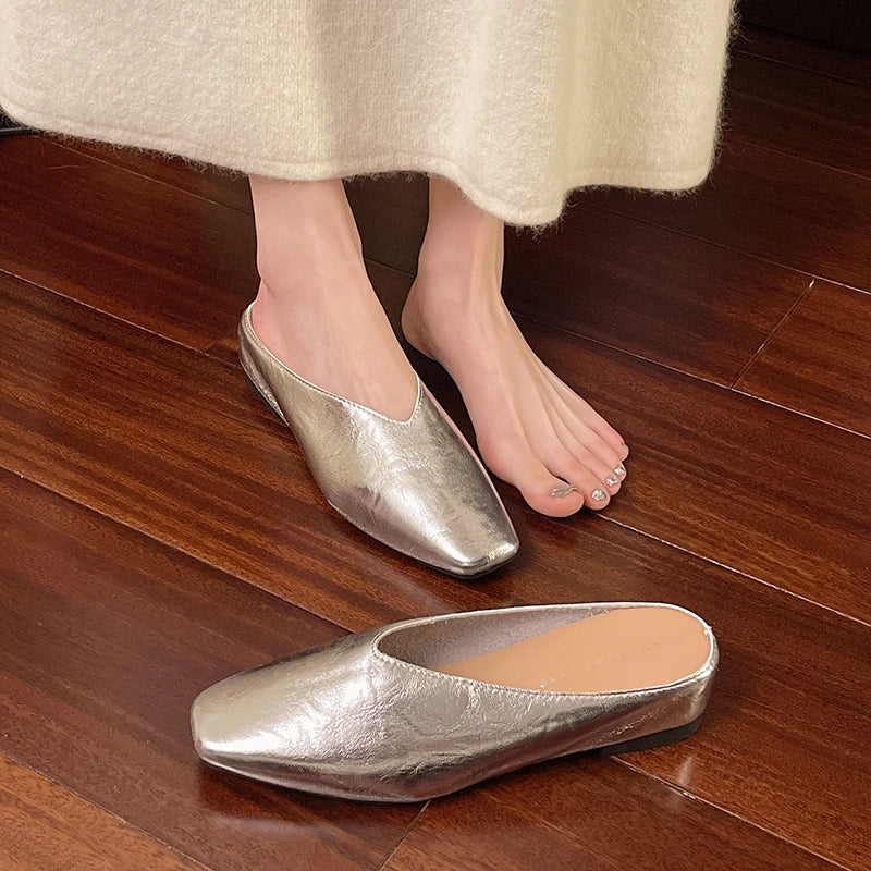 Beatrice | Metallic mules med firkantet tå