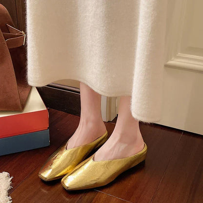 Beatrice | Metallic mules med firkantet tå