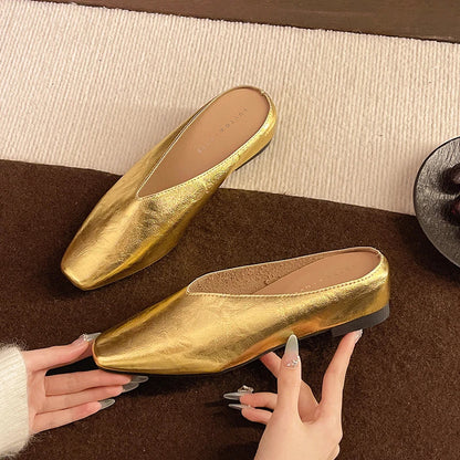 Beatrice | Metallic mules med firkantet tå