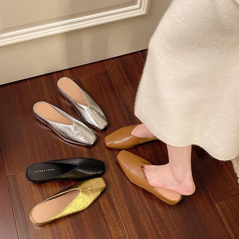 Beatrice | Metallic mules med firkantet tå