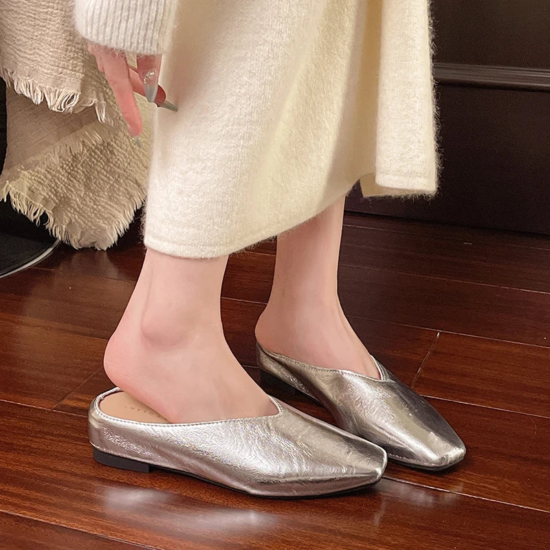 Beatrice | Metallic mules med firkantet tå