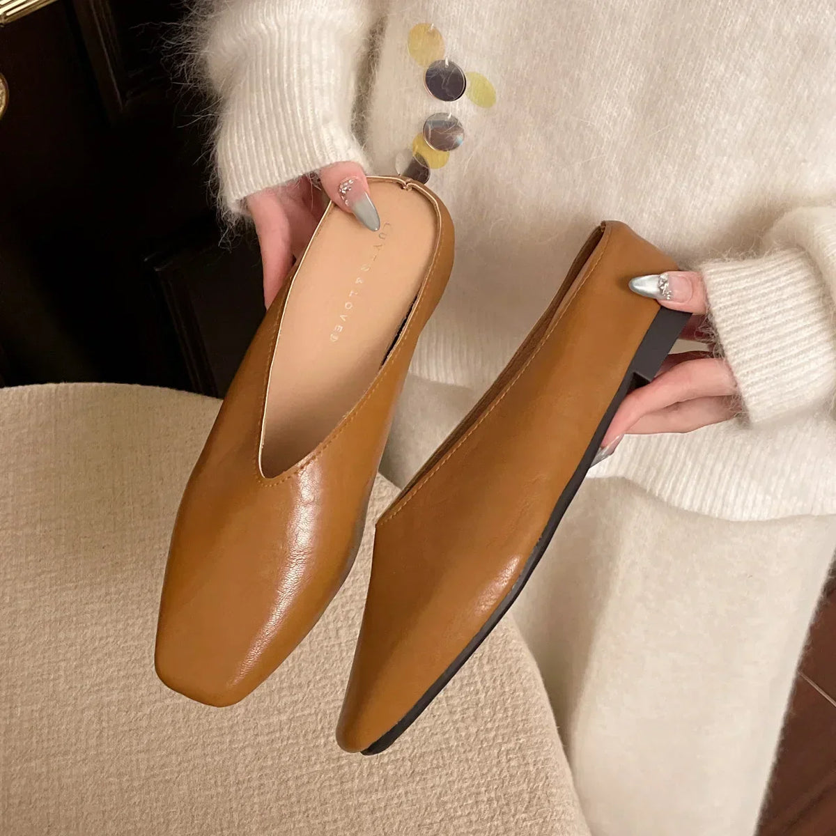 Beatrice | Metallic mules med firkantet tå