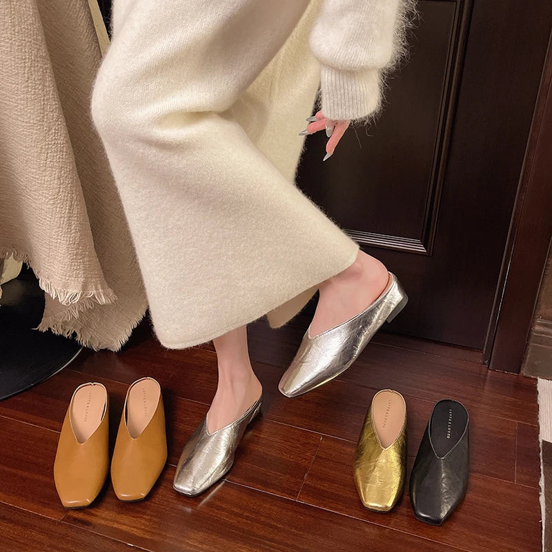 Beatrice | Metallic mules med firkantet tå